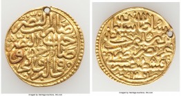 Ottoman Empire. Suleyman I (AH 926-974 / AD 1520-1566) gold Sultani AH 926 (AD 1520/1521) XF (Holed), Constantinople mint (in Turkey), A-1317. 20.3mm....