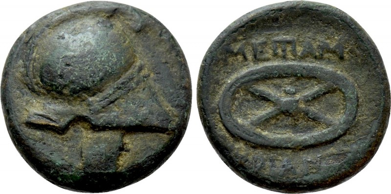 THRACE. Mesambria. Ae (Circa 216-188 BC). 

Obv: Crested helmet right.
Rev: M...