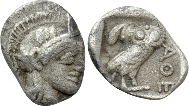 ATTICA. Athens. Obol (Circa 500/490-485/0 BC). 

Obv: Helmeted head of Athena ...