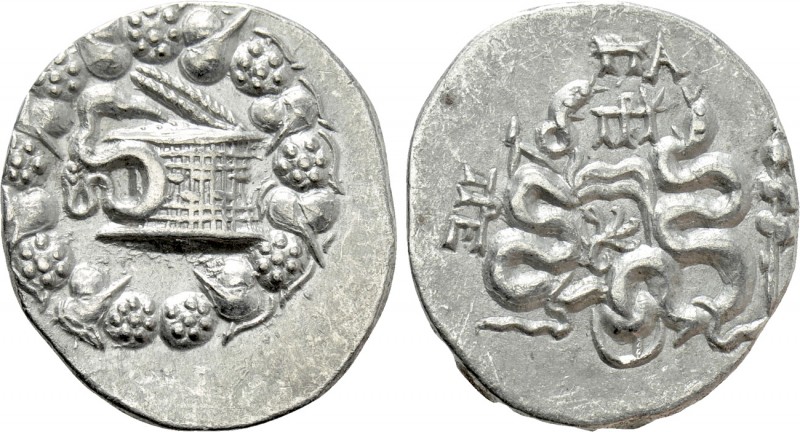 MYSIA. Pergamon. Cistophor (Circa 166-67 BC). 

Obv: Cista mystica with serpen...