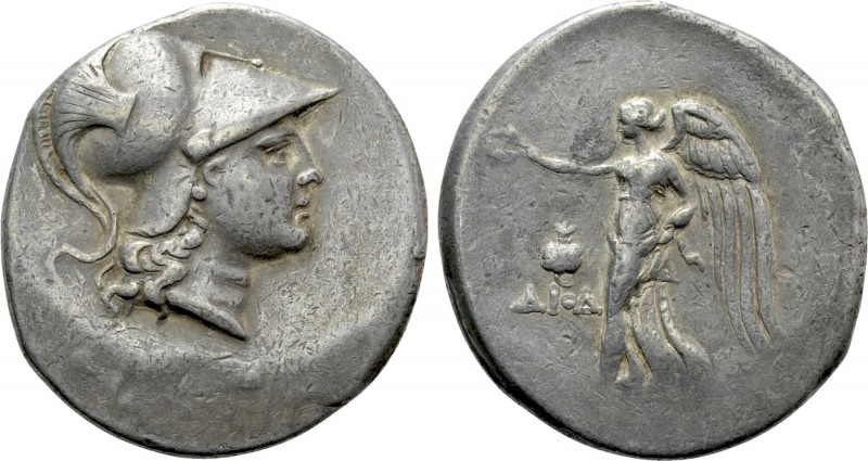 PAMPHYLIA. Side. Tetradrachm (Circa 205-100 BC). Diod-, magistrate. 

Obv: Hel...