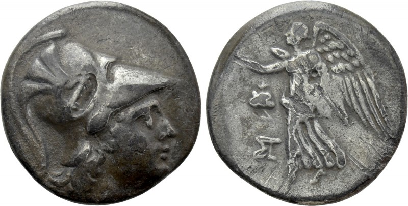 PAMPHYLIA. Side. Tetradrachm (Circa 205-100 BC). St-, magistrate. 

Obv: Helme...