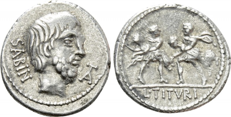 L. TITURIUS L.F. SABINUS. Denarius (89 BC). Rome. 

Obv: SABIN. 
Bareheaded a...