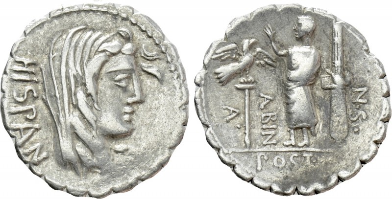 A. POSTUMIUS A.F. SP.N. ALBINUS. Serrate Denarius (81 BC). Rome. 

Obv: HISPAN...