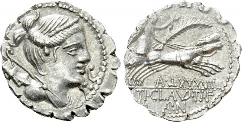 TI. CLAUDIUS TI.F. AP.N. NERO. Serrate Denarius (79 BC). Rome. 

Obv: S C. 
D...