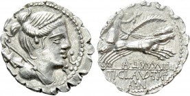 TI. CLAUDIUS TI.F. AP.N. NERO. Serrate Denarius (79 BC). Rome.