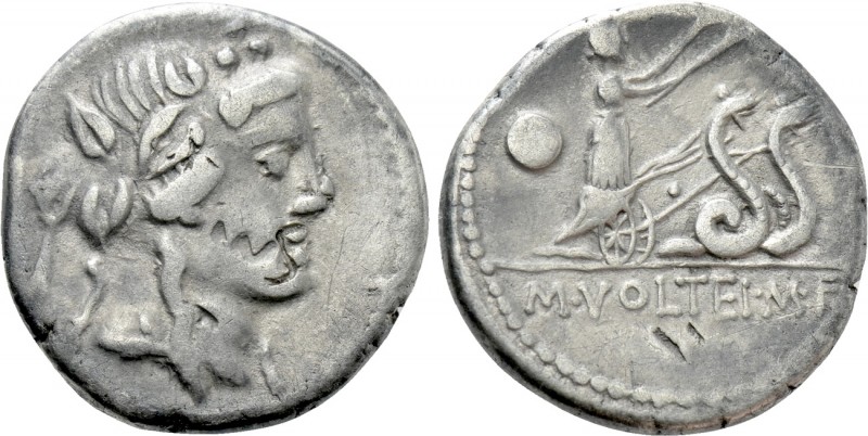 M. VOLTEIUS M. F.. Denarius (78 BC). Rome. Contemporary Imitation. 

Obv: Wrea...
