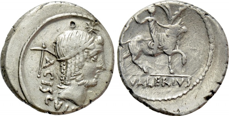 L. VALERIUS ACISCULUS. Denarius (45 BC). Rome. 

Obv: ACISCVLVS. 
Diademed he...
