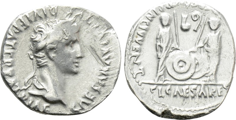AUGUSTUS (27 BC-14 AD). Denarius. Lugdunum. 

Obv: CAESAR AVGVSTVS DIVI F PATE...