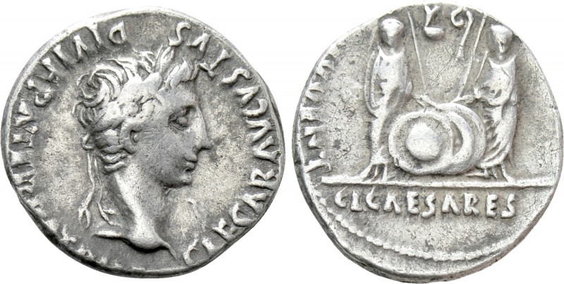 AUGUSTUS (27 BC-14 AD). Denarius. Lugdunum. 

Obv: CAESAR AVGVSTVS DIVI F PATE...