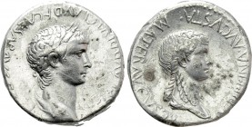 NERO with AGRIPPINA II (54-68). Didrachm. Caesarea.