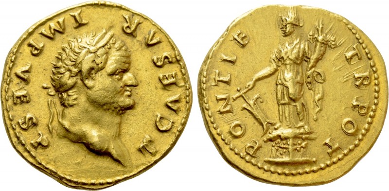TITUS (Caesar, 69-79). GOLD Aureus. Rome. 

Obv: T CAESAR IMP VESP. 
Laureate...