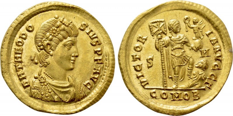 THEODOSIUS I (379-395). GOLD Solidus. Sirmium. 

Obv: D N THEODOSIVS P F AVG. ...