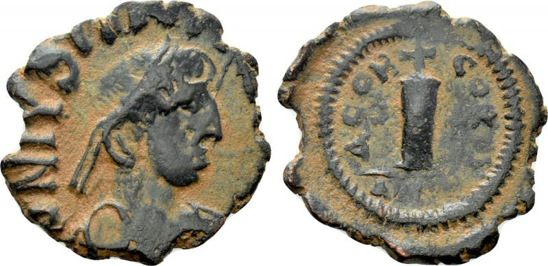 JUSTINUS I (518-527). Decanummium. Antioch.

Obv: D N IVSTINVS PP AVG.
Diadem...