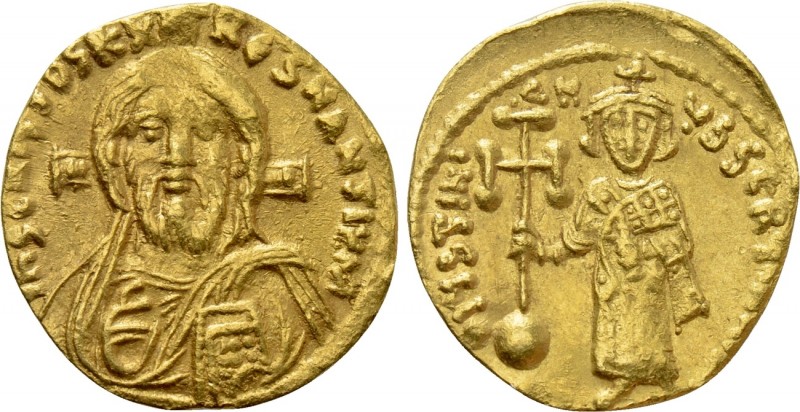 JUSTINIAN II (First reign, 685-695). GOLD Tremissis. Constantinople. 

Obv: IҺ...