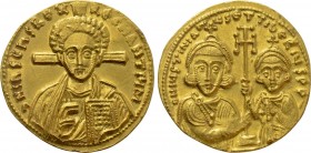 JUSTINIAN II with TIBERIUS (Second reign, 705-711). GOLD Solidus. Constantinople.