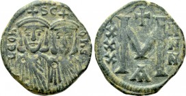 LEO III THE "ISAURIAN", with CONSTANTINE V (717-741). Follis. Constantinople.