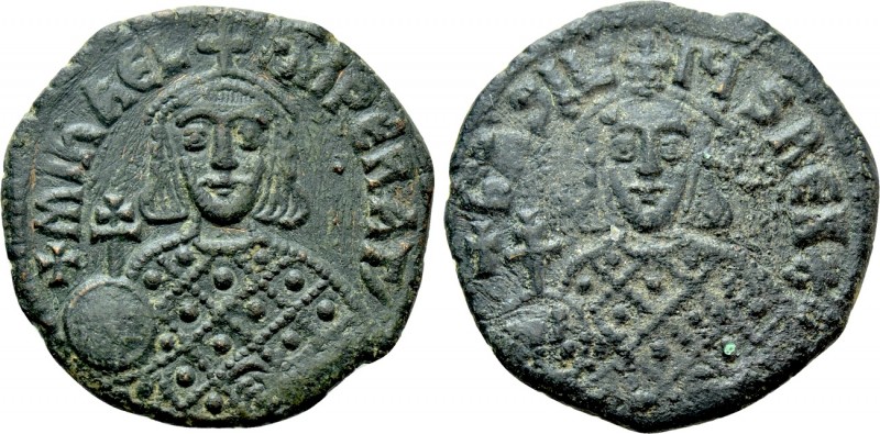 MICHAEL III 'THE DRUNKARD' with BASIL I (842-867). Follis. Constantinople. 

O...