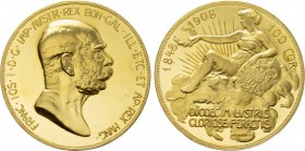 AUSTRIA. Franz Joseph I (1848-1916). GOLD 100 Corona (1908). Commemorating the 60th Anniversary of his reign.