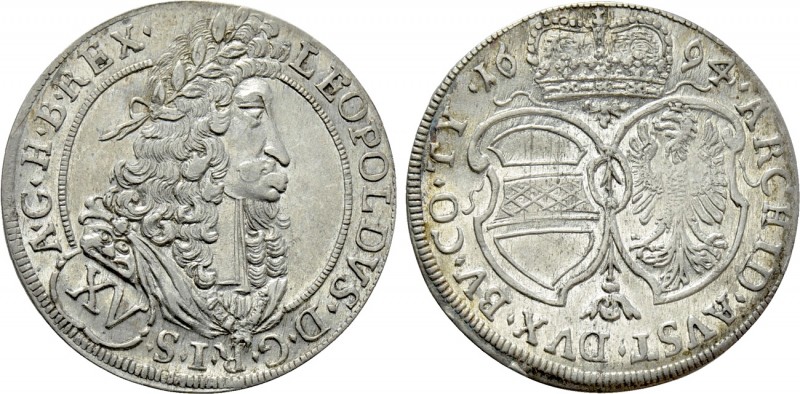 HOLY ROMAN EMPIRE. Leopold I (Emperor, 1658-1705). 15 Kreuzer (1694). Hall.

O...