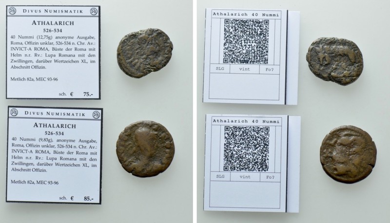 2 Coins of the Ostrogothic Kingdom / Athalarich. 

Obv: .
Rev: .

. 

Con...