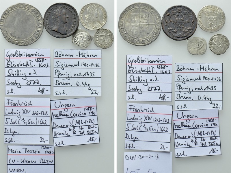 5 Medieval and Modern Coins. 

Obv: .
Rev: .

. 

Condition: See picture....