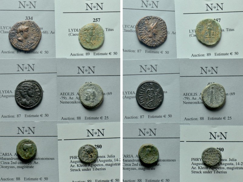 6 Roman Provincial coins. 

Obv: .
Rev: .

. 

Condition: See picture.
...