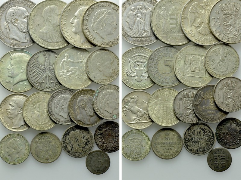 18 Modern Silver Coins; Hungary, Italy etc. 

Obv: .
Rev: .

. 

Conditio...