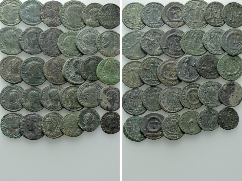 Circa 30 Late Roman Coins. 

Obv: .
Rev: .

. 

Condition: See picture.
...