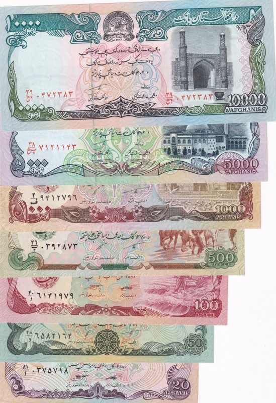 Afghanistan, 20-50-100-500-1.000-5.000-10.000 Afghanis, UNC, (Total 7 banknotes)...