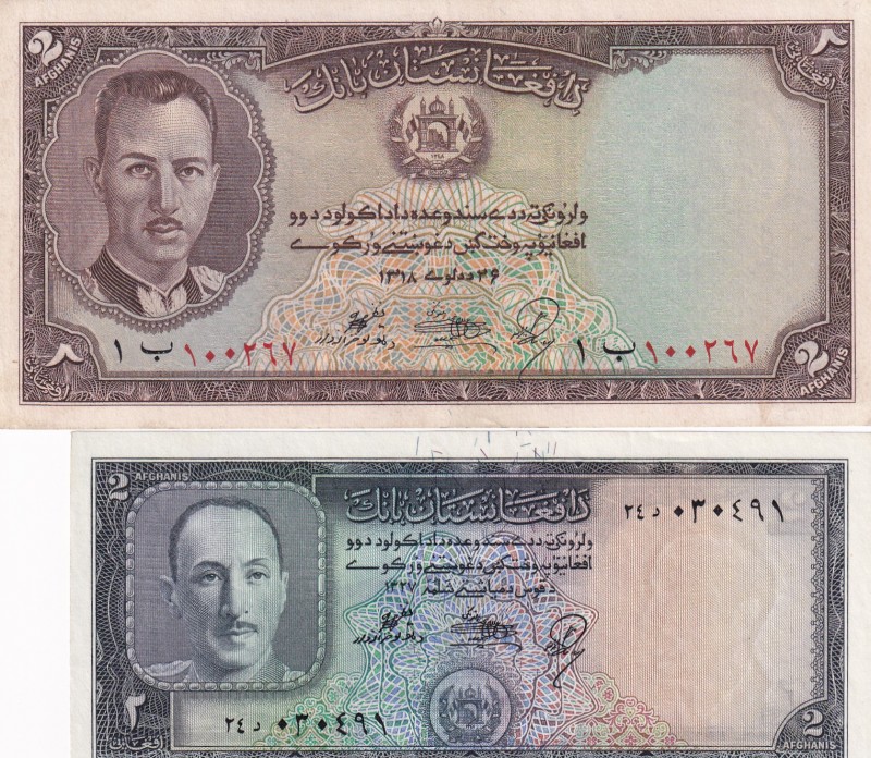 Afghanistan, 2 Afghanis, 1939/1948, UNC, p21, p28, (Total 2 banknotes)
Rare