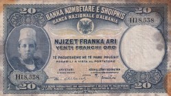 Albania, 20 Franka Ari, 1926, FINE, p3a
