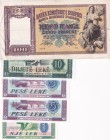 Albania, (Total 5 banknotes)
1 Leke, 1976, UNC, p40; 5 Leke (2 pcs.), 1976, UNC, p42; 10 Leke, 1976, UNC, p43; 100 Franga, 1940, VF, p8, Natural (Ita...