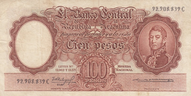 Argentina, 100 Pesos, 1957/1967, VF, p272a