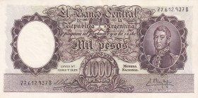 Argentina, 1.000 Pesos, 1954/1964, AUNC, p274
Gen. San Martin Portrait