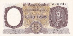 Argentina, 5 Pesos, 1960/1962, UNC, p275
Gen. San Martin Portrait