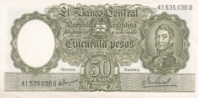 Argentina, 50 Pesos, 1968/1969, AUNC, p276
Gen. San Martin Portrait