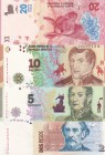 Argentina, 2-5-10-20 Pesos, UNC, (Total 4 banknotes)
2 Pesos, 2002, p352; 5 Pesos, 2015, p359; 10 Pesos, 2016, p360; 20 Pesos, 2017, p361