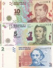 Argentina, 2-5-10 Pesos, 2010/2015/2016, UNC, p352, p359, p360, (Total 3 banknotes)
5 Pesos and 10 Pesos Commemorative Banknote