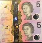 Australia, 5 Dollars, 2016, UNC, p62, (Total 2 banknotes)
Queen Elizabeth II. Potrait