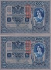 Austria, 1.000 Kronen, 1919, UNC, p59, (Total 2 consecutive banknotes)
Overprint: "DEUTSCHOSTERREICH"