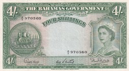 Bahamas, 4 Shillings, 1953, AUNC, p13
Queen Elizabeth II. Potrait, Rare