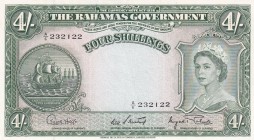 Bahamas, 4 Shillings, 1953, AUNC, p13d
Queen Elizabeth II. Potrait