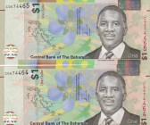 Bahamas, 1 Dollar, 2017, UNC, p77, (Total 2 consecutive banknotes)