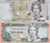Bahamas, 1/2 Dollar, 2001/ 2019, UNC, p68, pNew, (Total 2 banknotes)
Queen Elizabeth II. Potrait