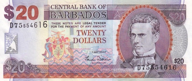 Barbados, 20 Dollars, 2007, UNC, p69