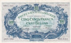 Belgium, 500 Francs-100 Belgas, 1943, XF(+), p109