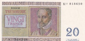 Belgium, 20 Francs, 1956, AUNC, p132b