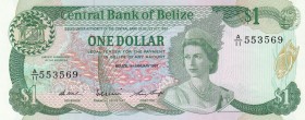 Belize, 1 Dollar, 1987, UNC, p46c
Queen Elizabeth II. Potrait