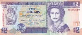 Belize, 2 Dollars, 1991, UNC, p52b
Queen Elizabeth II. Potrait